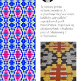 Kolorowy, geometryczny print inspirowany warszawskimi kaflami 'gorsecików', projekt Paweł Palikot