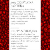 Czerwony print pantera – akwarelowy wzór leoparowy, projekt Antoni Mroziński, kolory Paweł Palikot