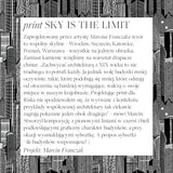 Czarno-biały print 'SKY IS THE LIMIT' z graficznym skyline miast polskich, projekt Marcin Franczak